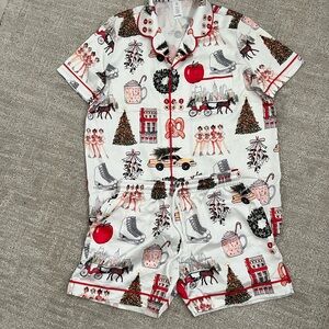 NWOT silk Festive New York Pajamas with Red Accents